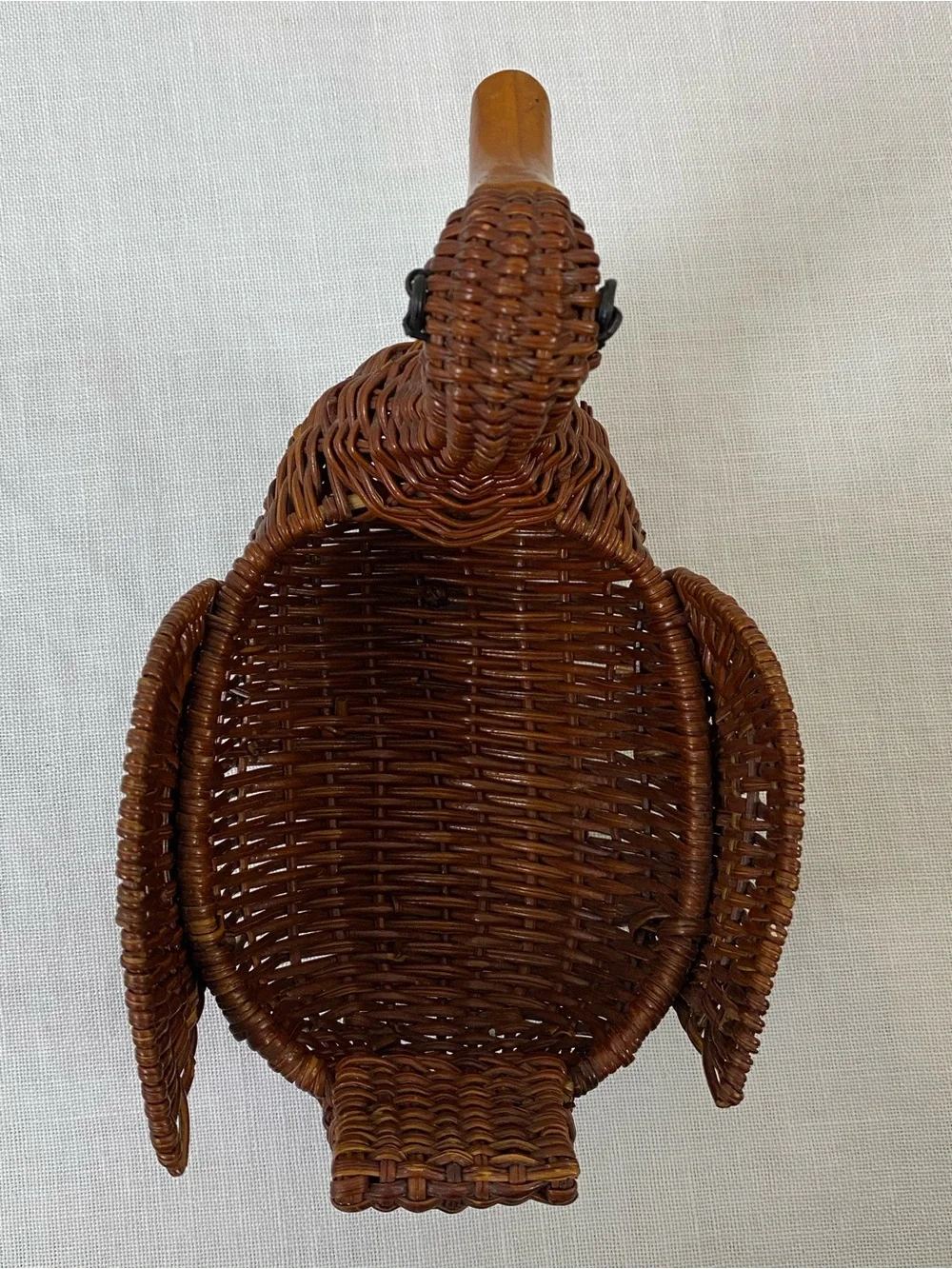 Vintage Wicker/Woven Duck with Wood Bill Basket